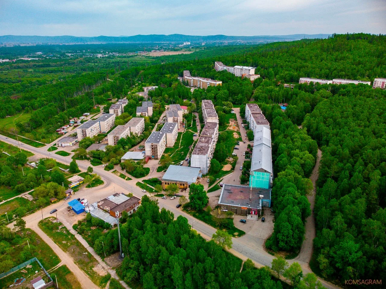 Вид сверху на микрорайон Дружба